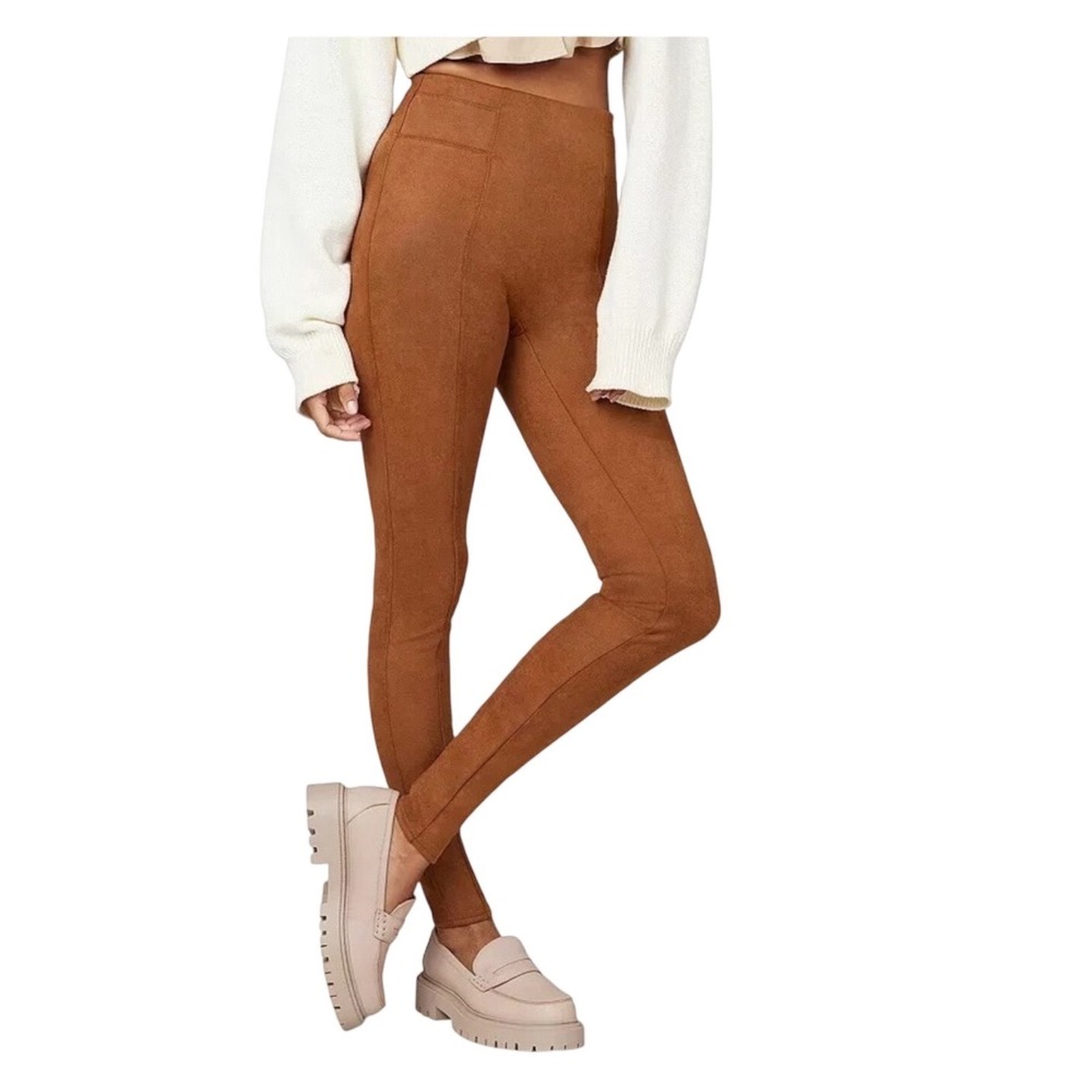 Spanx Faux Suede High Rise Leggings Camel Brown‎ Small Seamed Pants